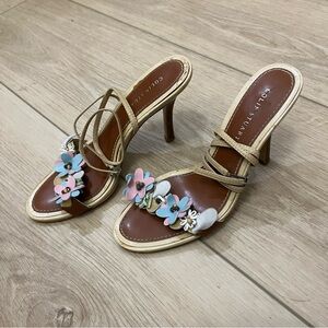 Colin Stuart Heeled Floral Appliqué Ankle Strap Sandals Size 7